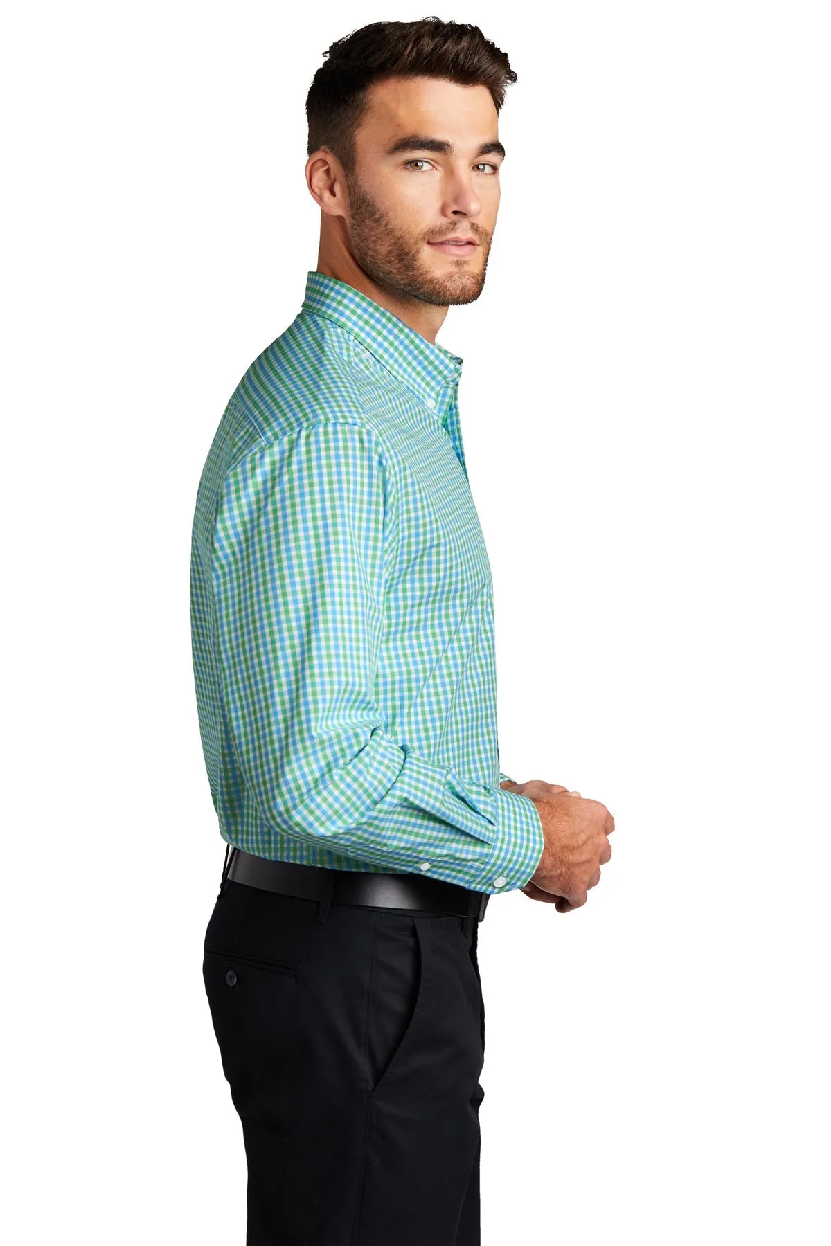 Port Authority Gingham Easy Care Custom Shirts, Green/ Aqua