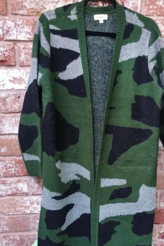 Promesa Camouflage Long Cardigan - Green