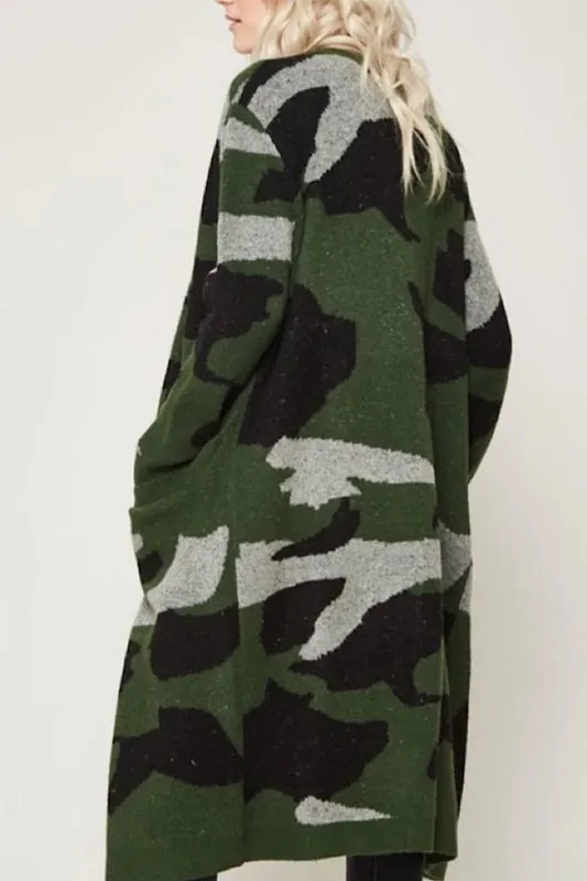 Promesa Camouflage Long Cardigan - Green