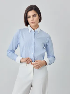 Regular Fit Striped Poplin Comfort Shirt With Button-donw Collar