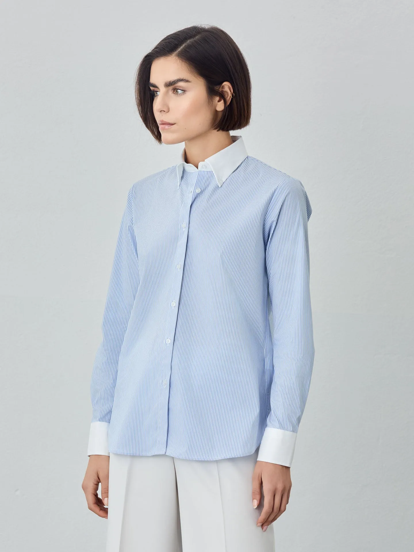 Regular Fit Striped Poplin Comfort Shirt With Button-donw Collar