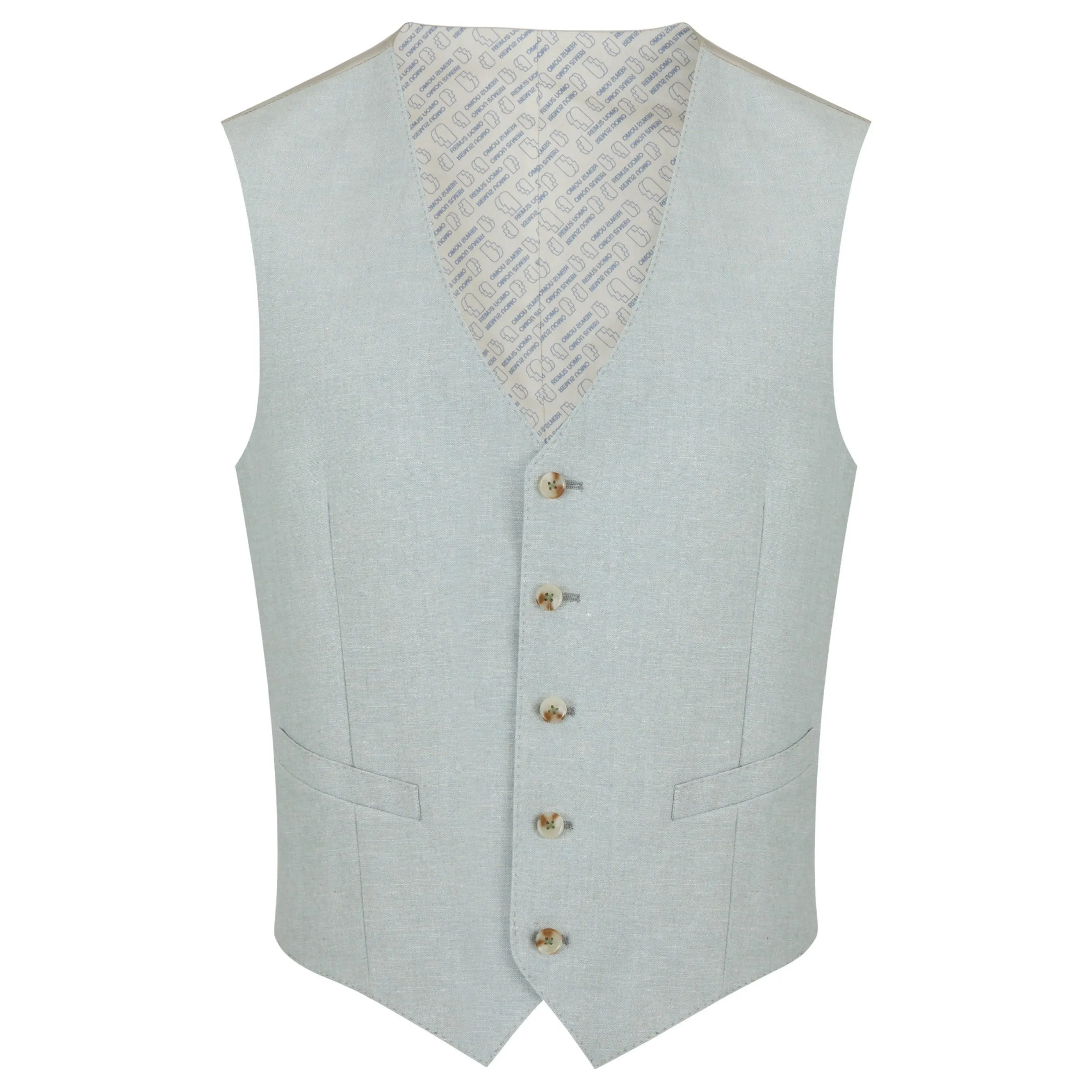 Remus Uomo Peppe Tapered Fit Linen Blend Suit Waistcoat Sage Green 12271