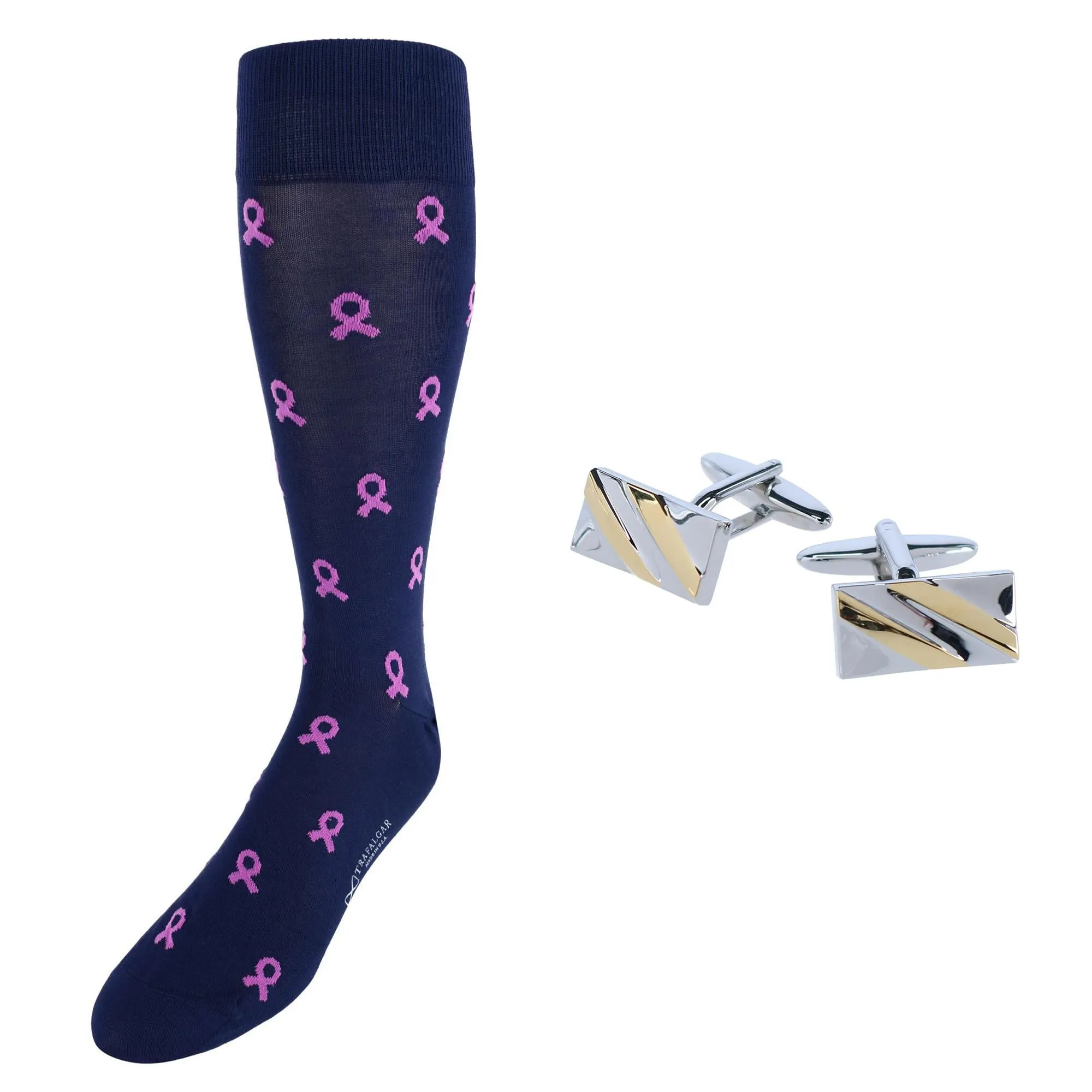 Rhodium and Gold Cufflinks and Mid-Calf Awareness Socks