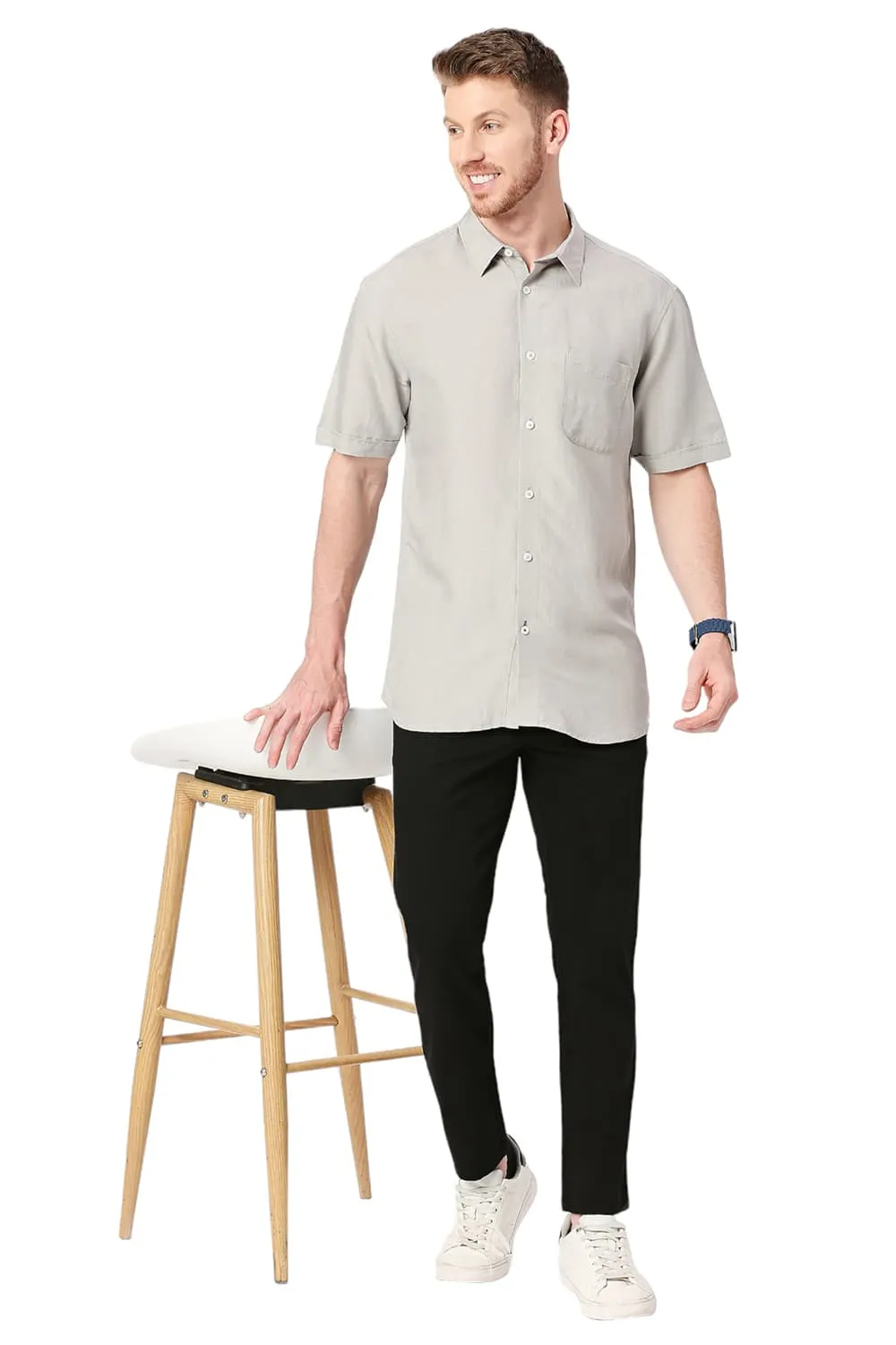 Slim Fit Viscose Linen Halfsleeves Shirt