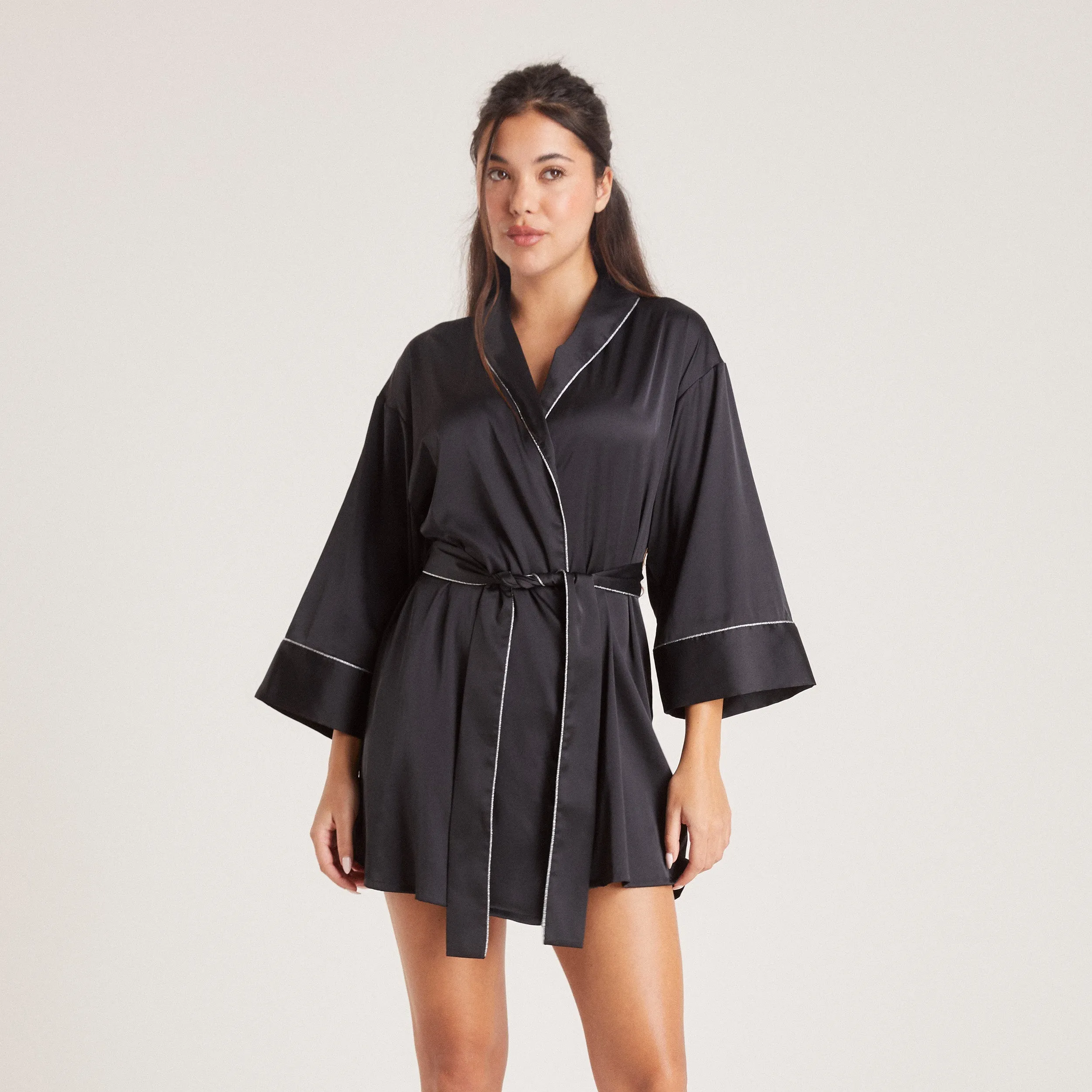 Sparkle Satin Robe - Black