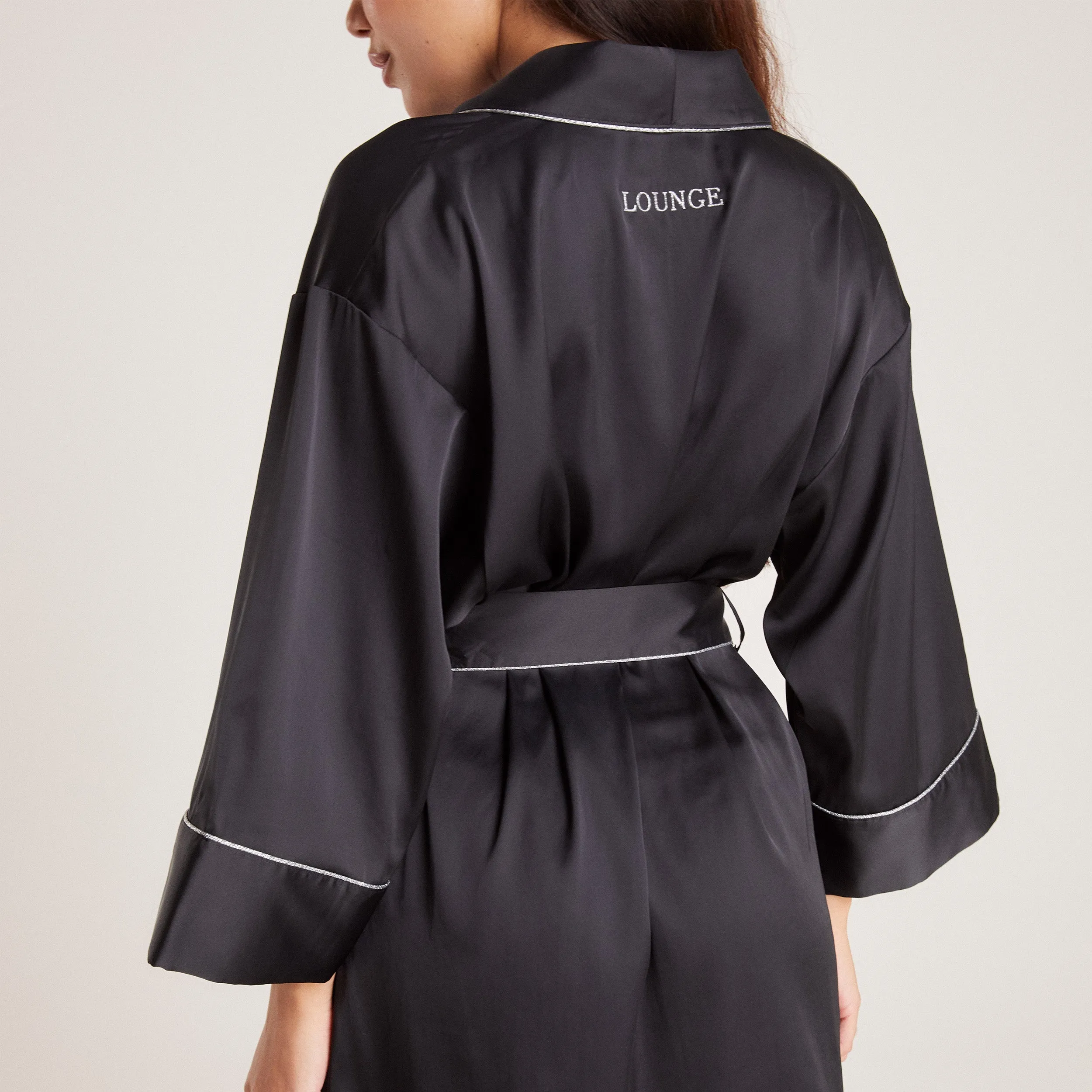 Sparkle Satin Robe - Black