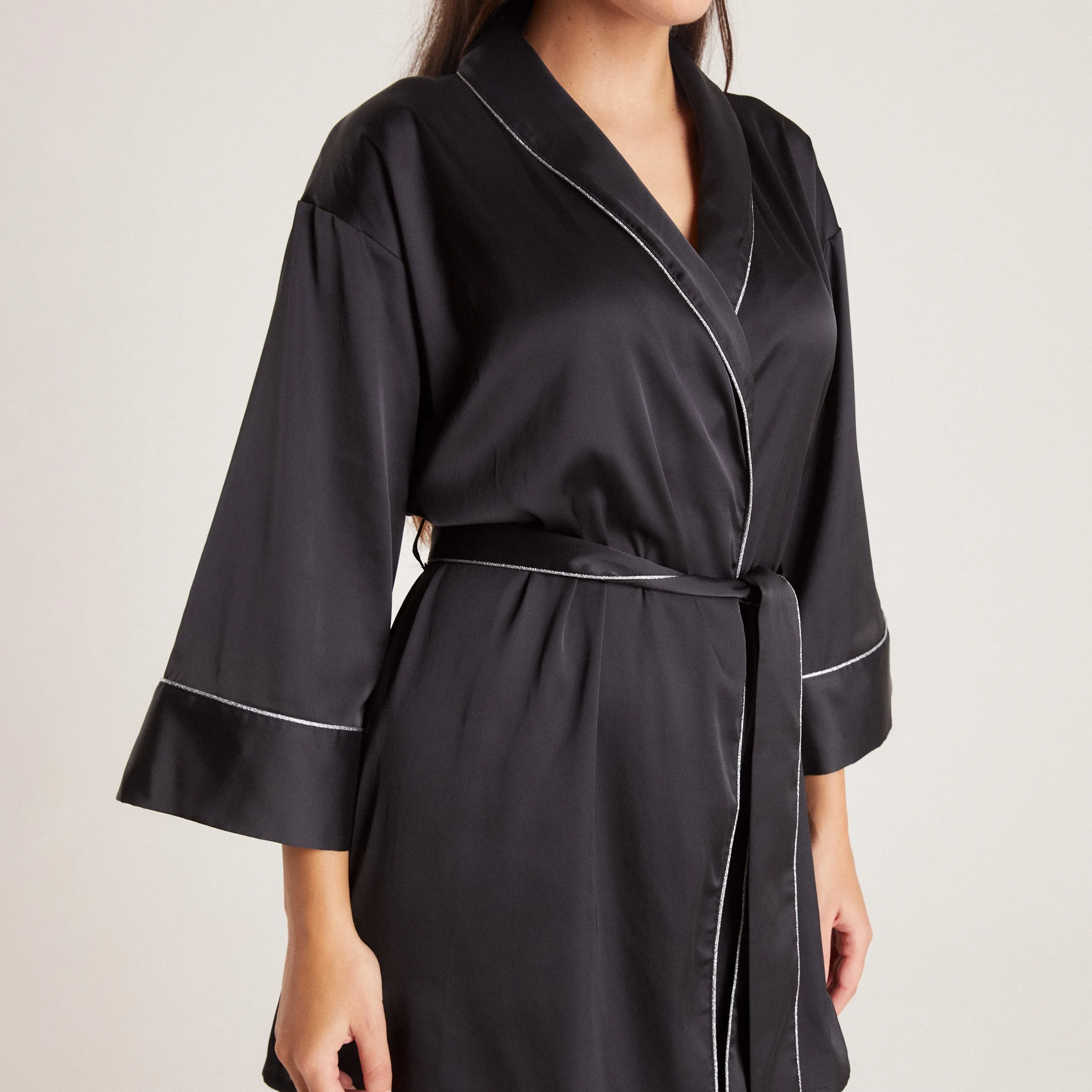 Sparkle Satin Robe - Black