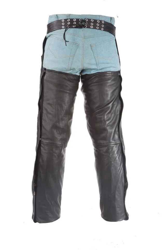 Split Cowhide Plain Chaps Vertical Gather in Thighs