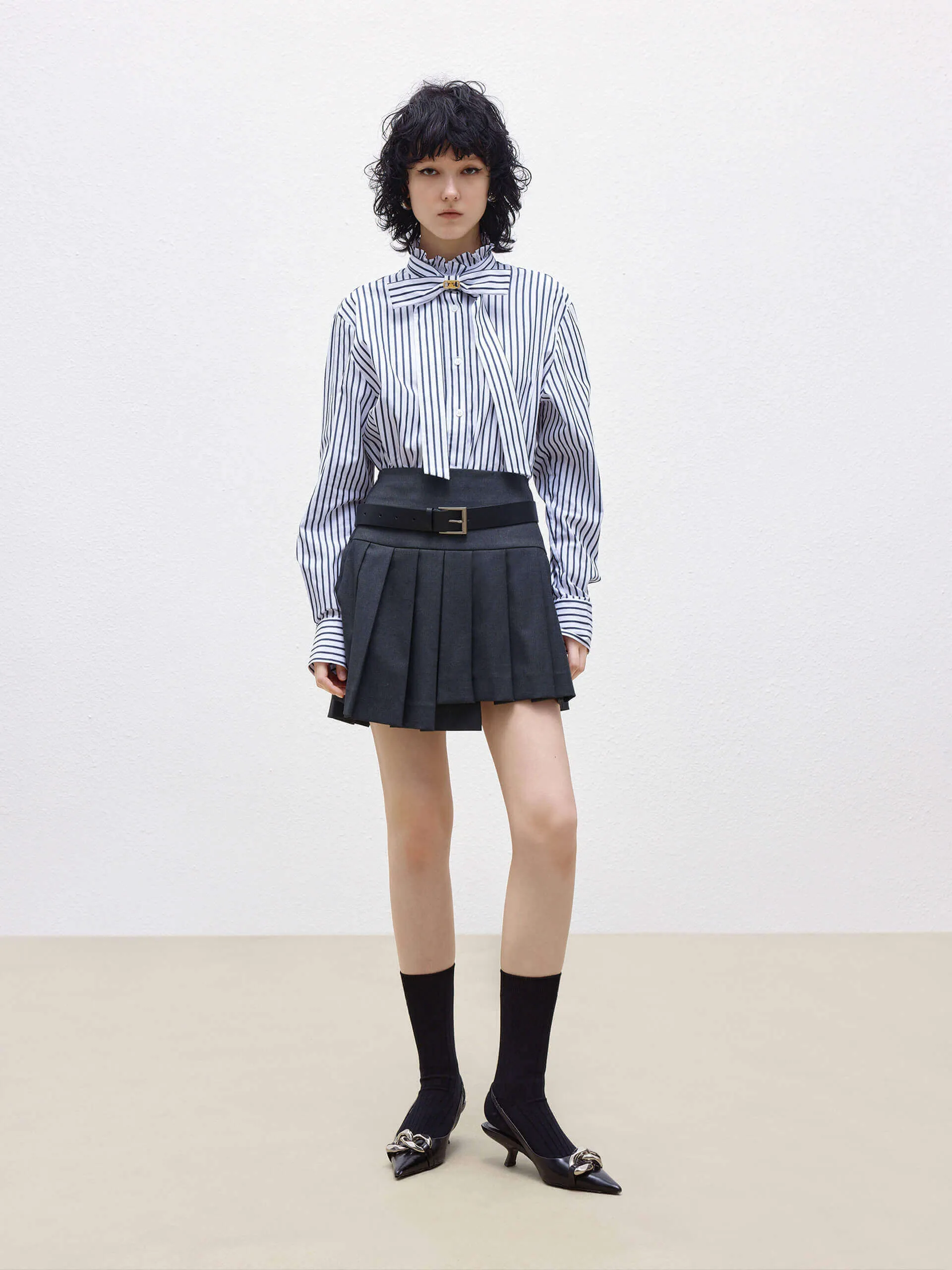 Stand Collar Striped Shirt