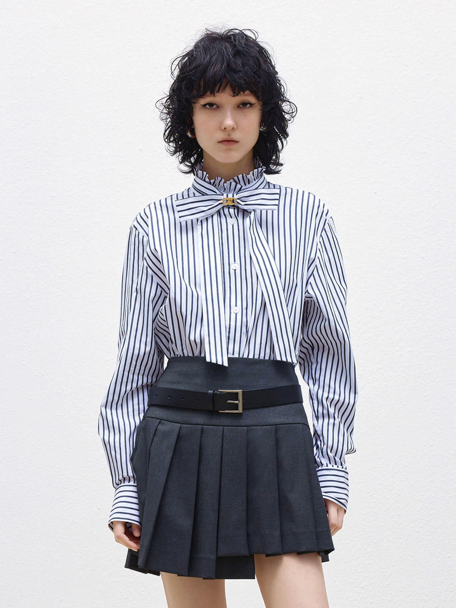 Stand Collar Striped Shirt