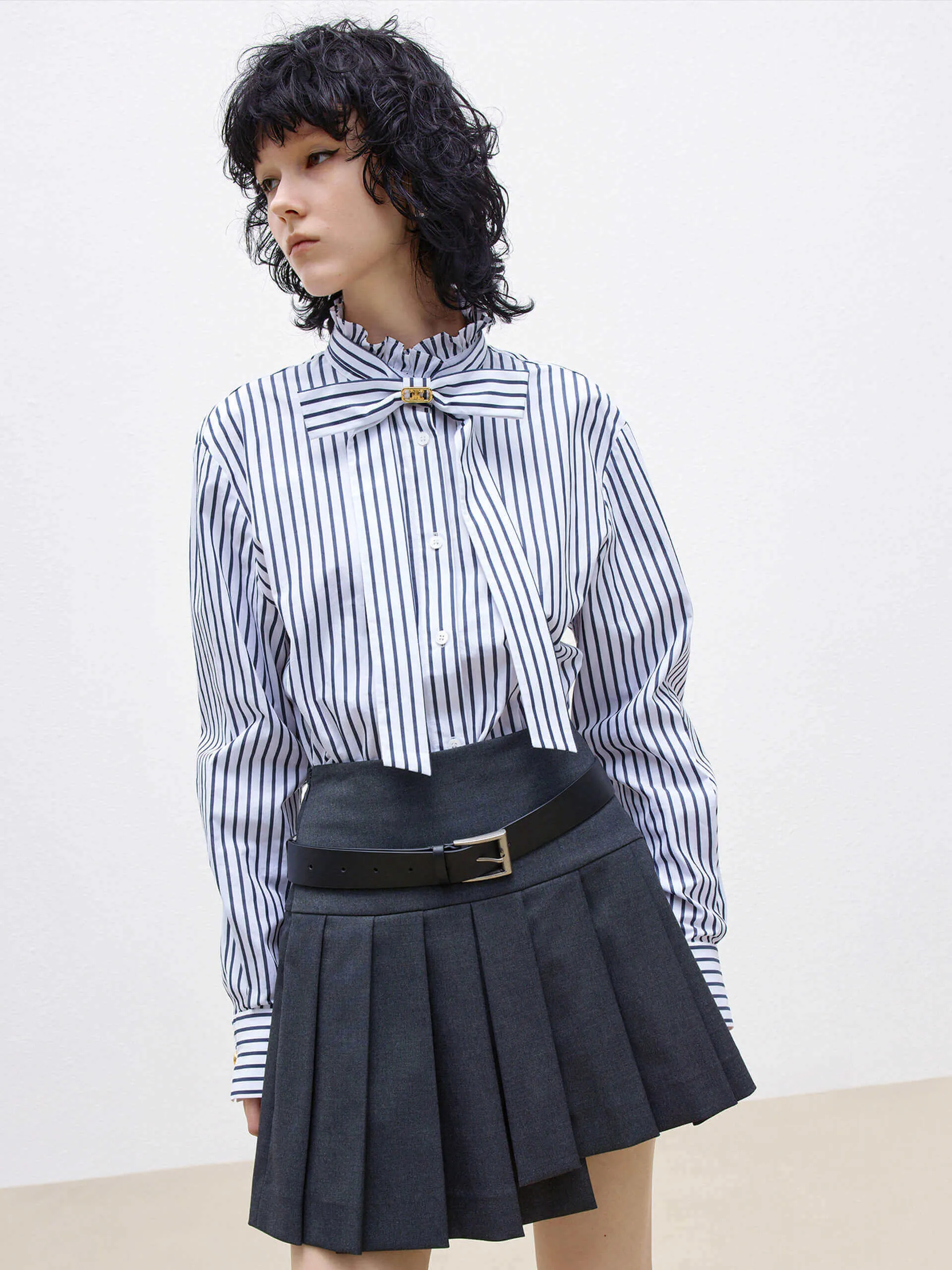 Stand Collar Striped Shirt