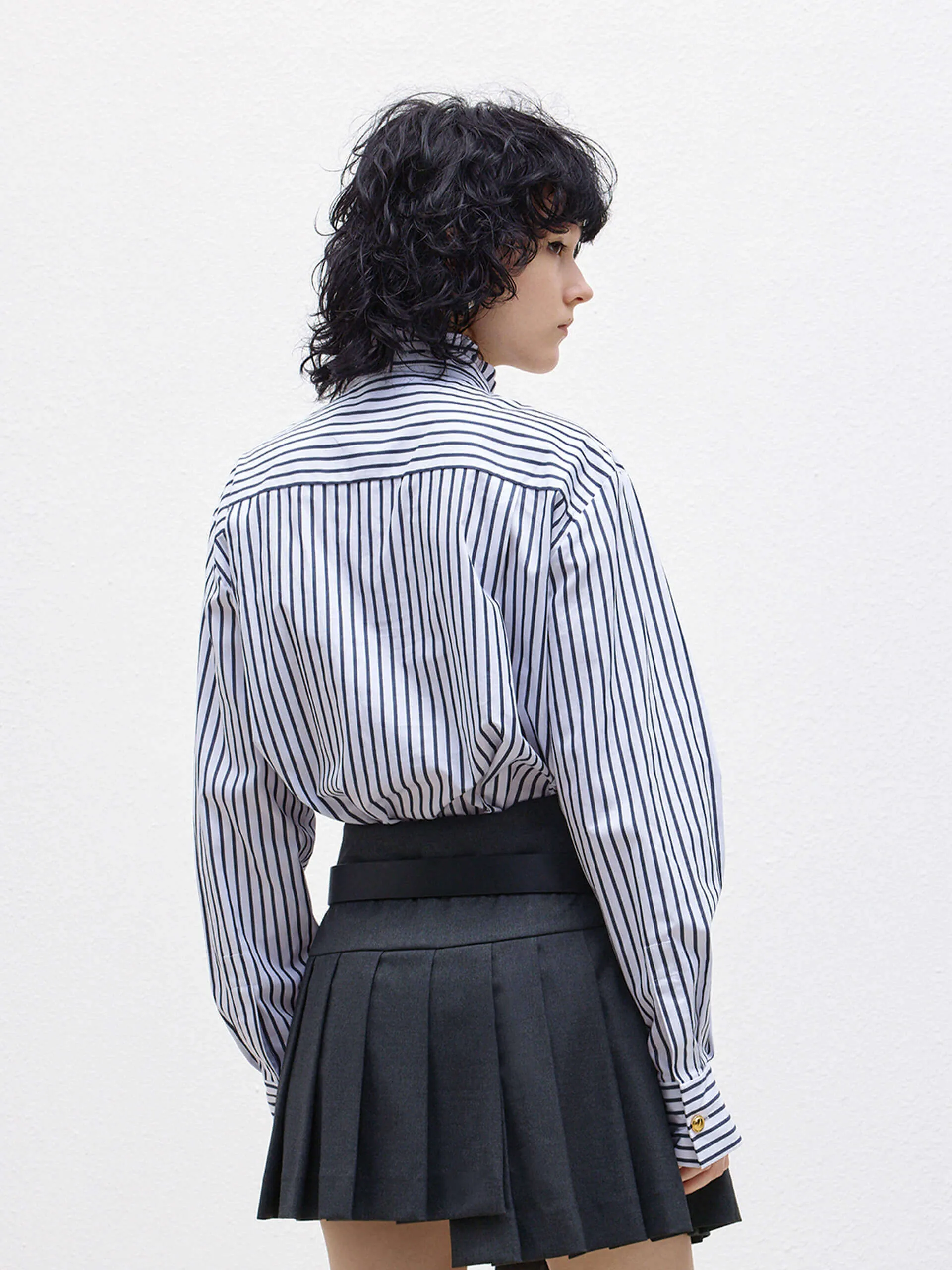 Stand Collar Striped Shirt