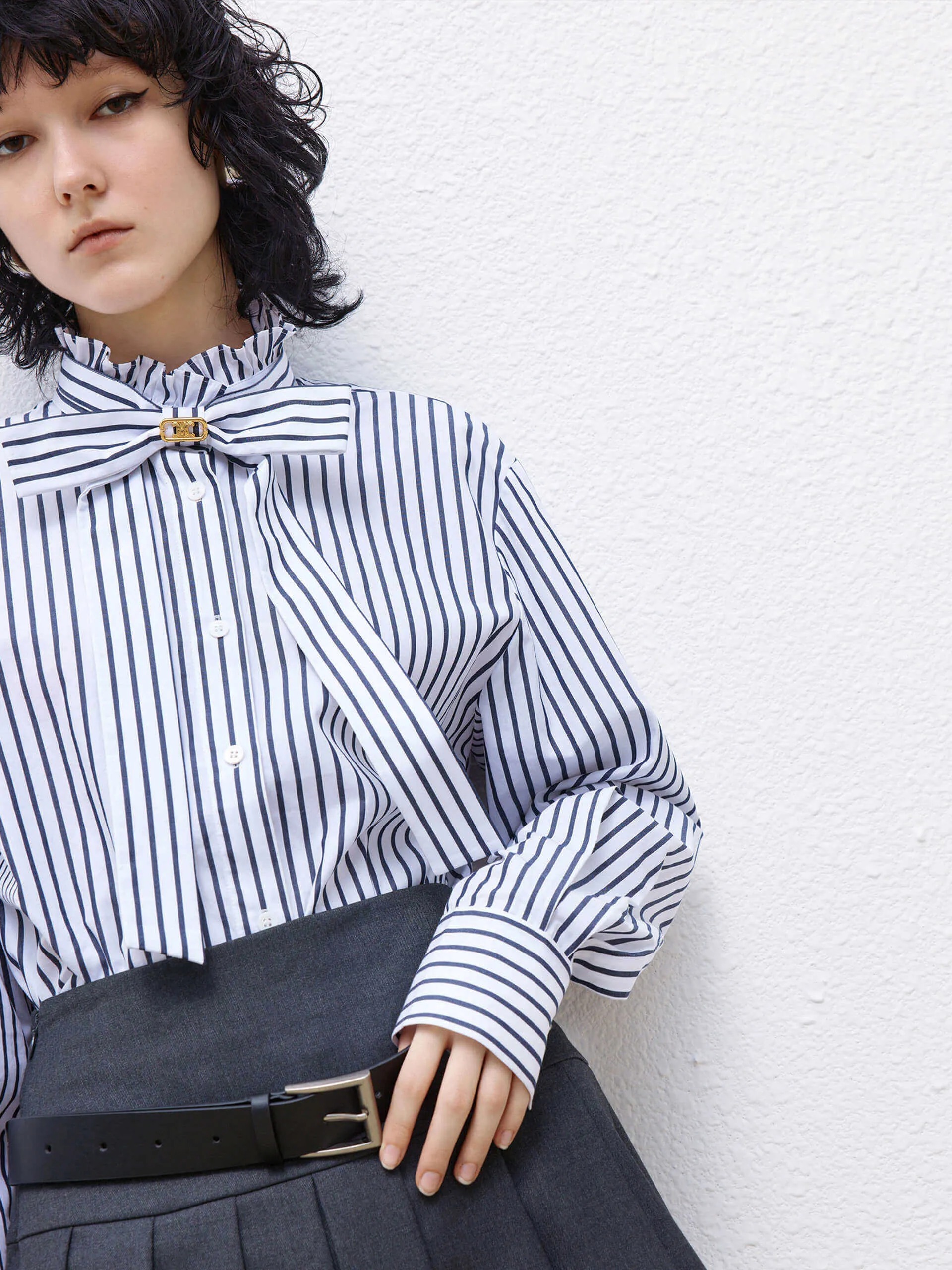 Stand Collar Striped Shirt