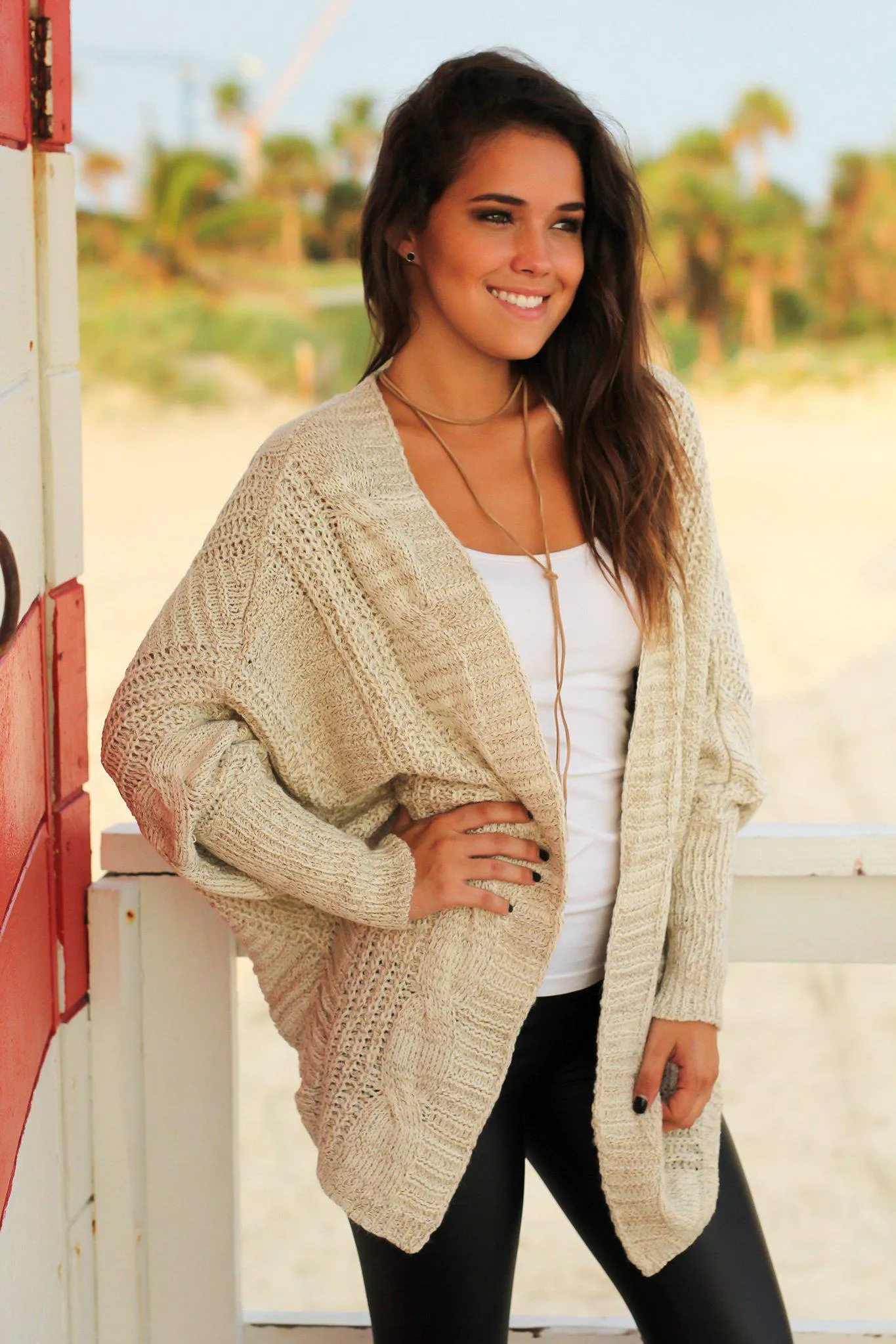 Taupe Knit Oversized Cardigan