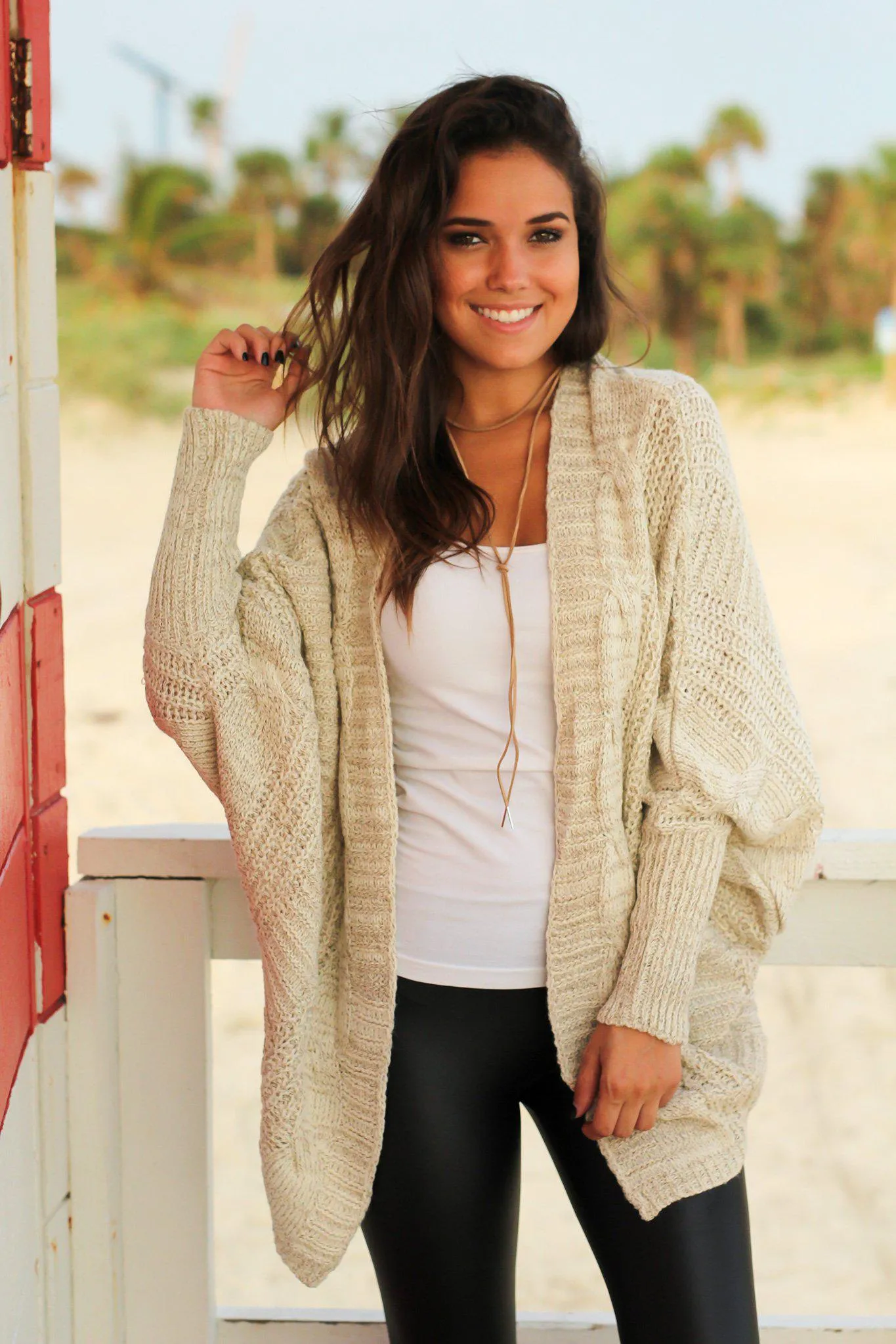 Taupe Knit Oversized Cardigan