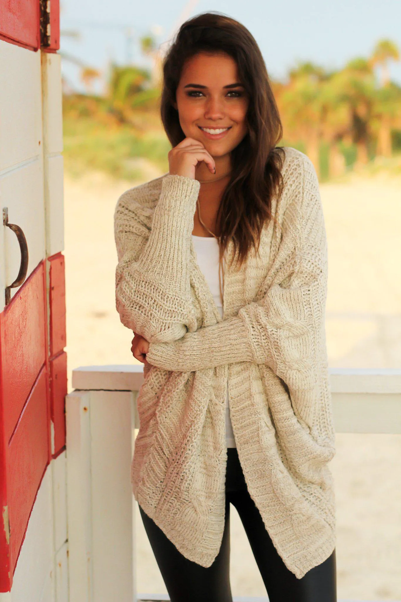 Taupe Knit Oversized Cardigan