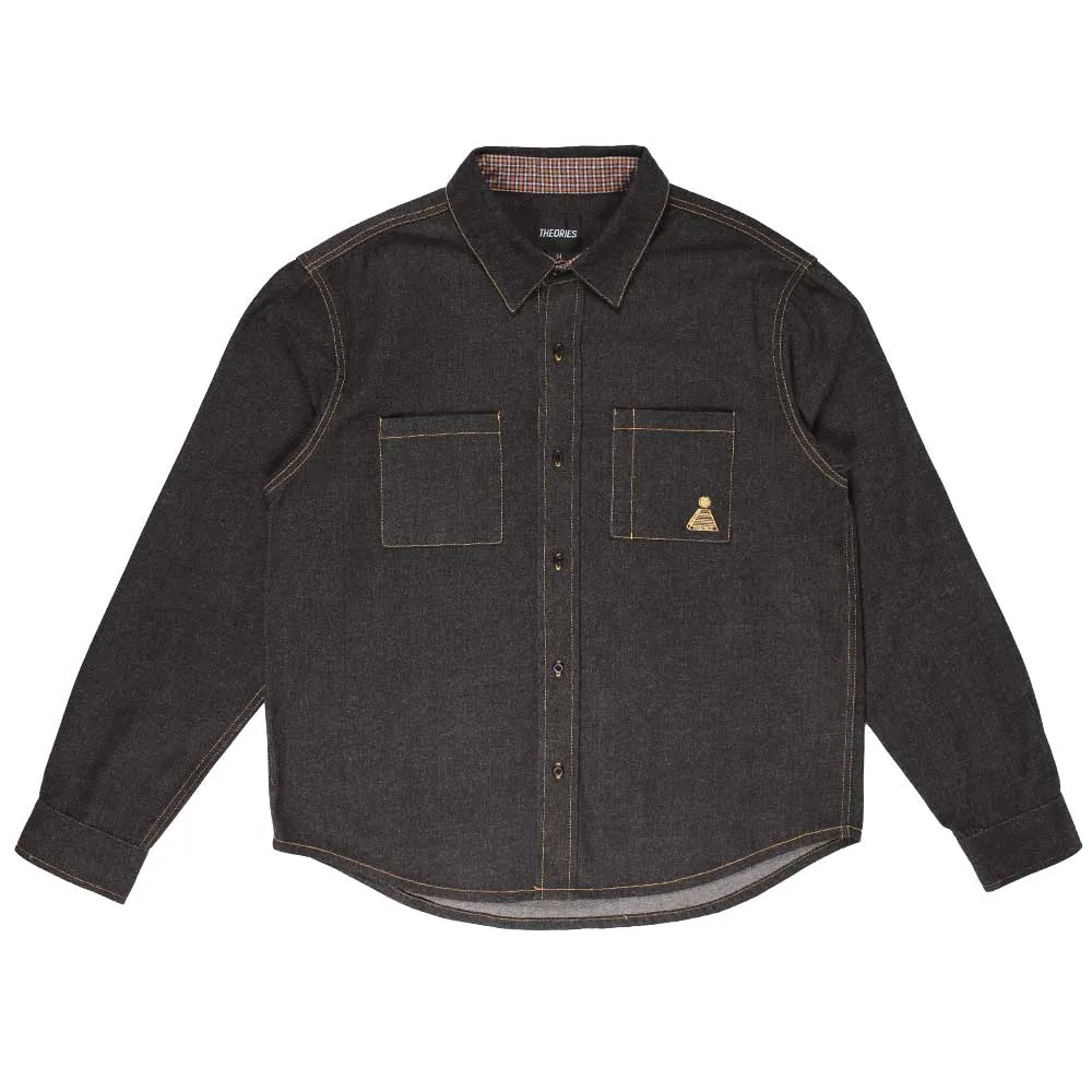 THEORIES HIGH PLAINS DENIM OVERSHIRT WASHED BLACK