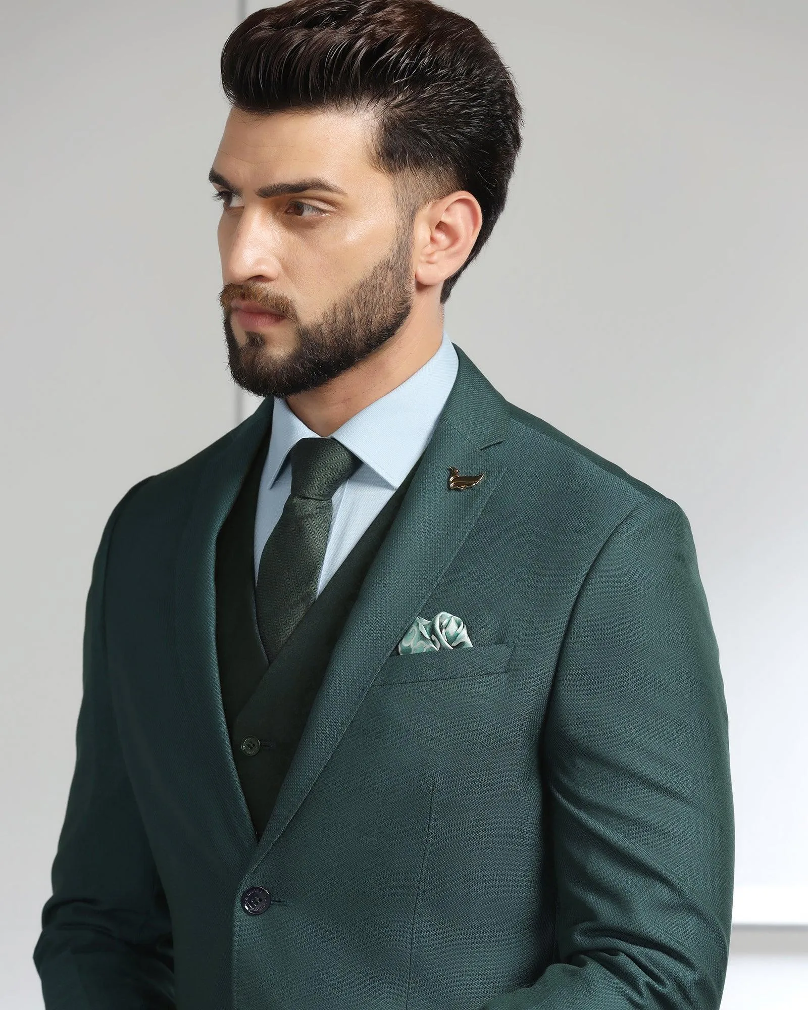 Three Piece Teal Textured Formal Suit - Monto