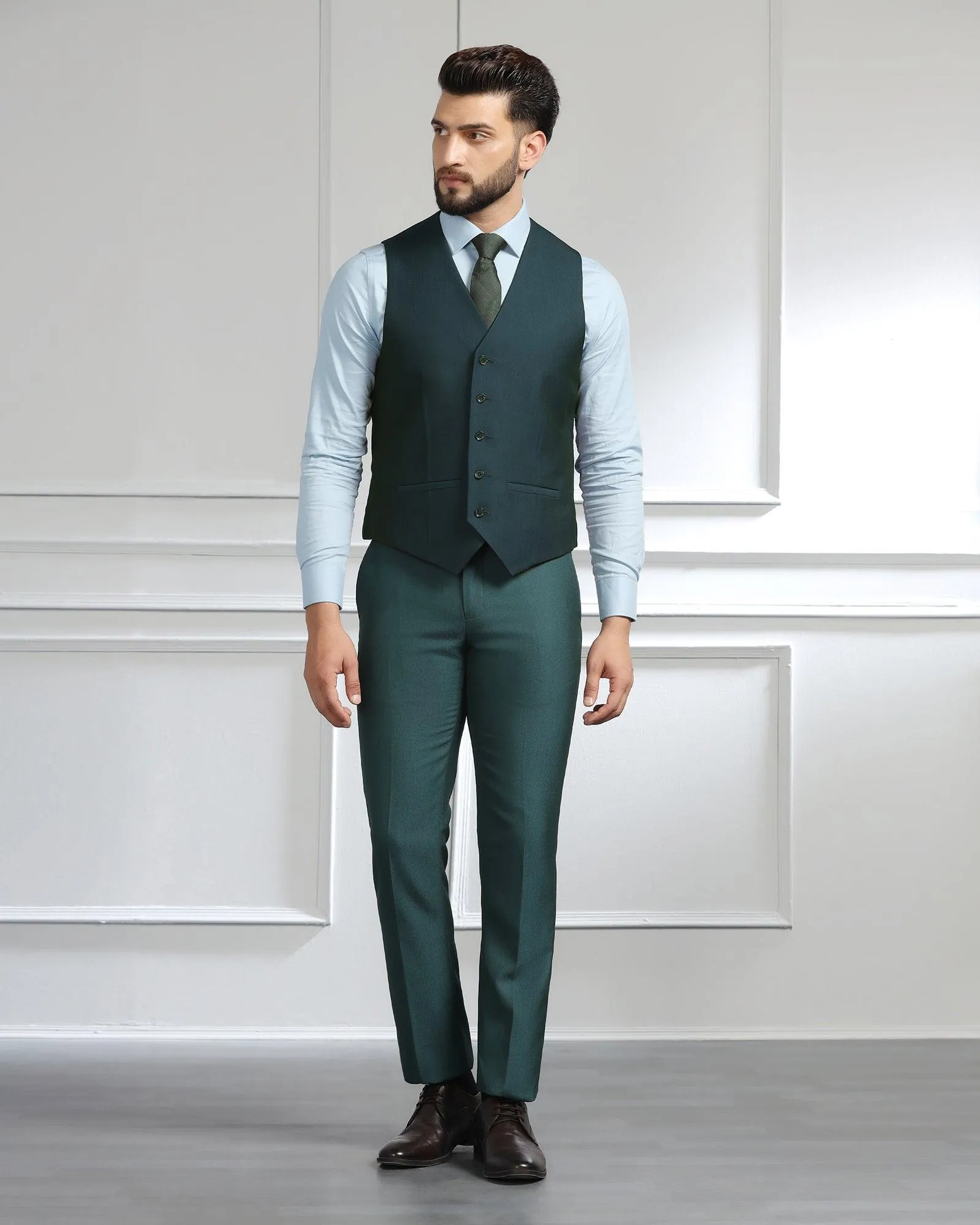 Three Piece Teal Textured Formal Suit - Monto