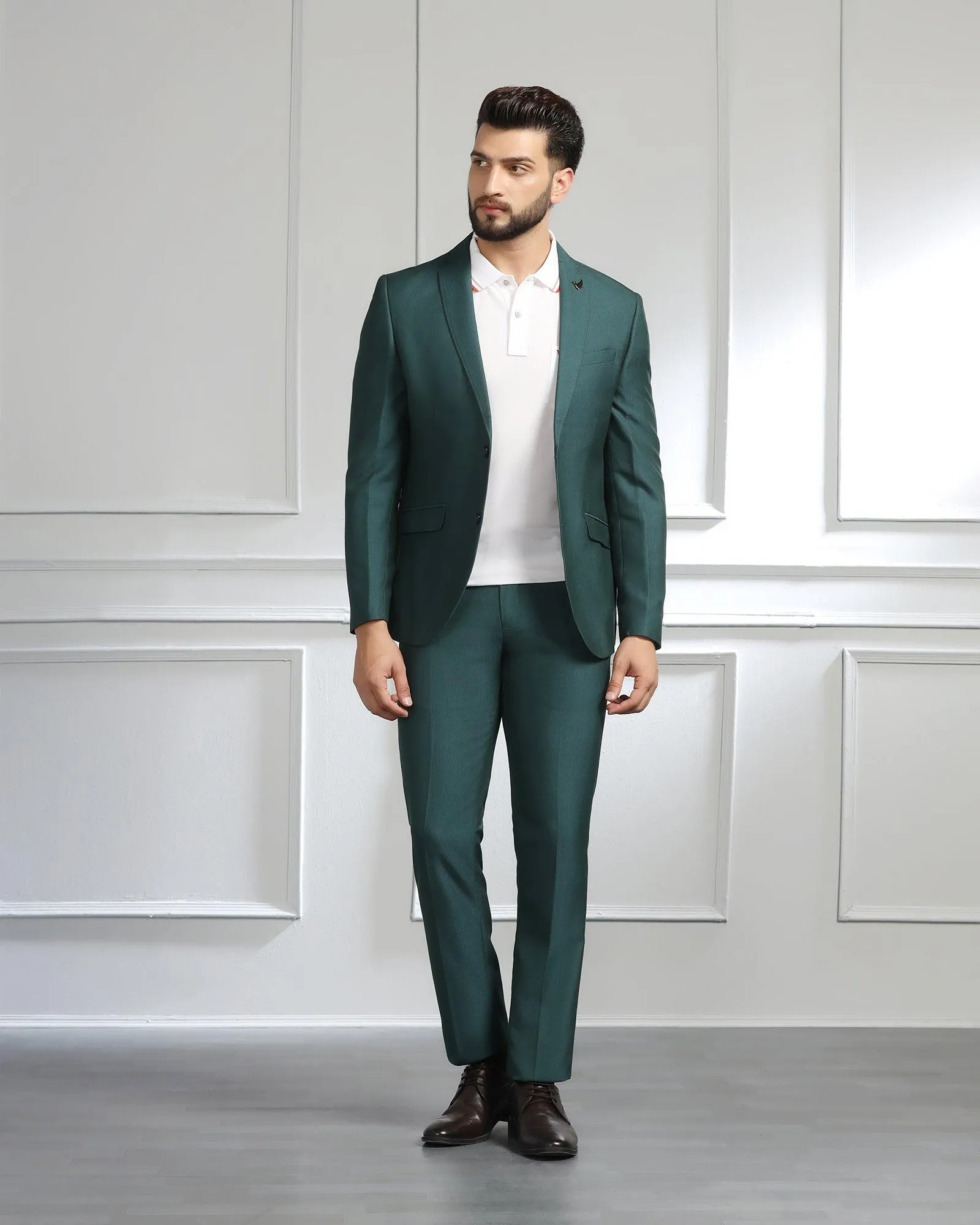 Three Piece Teal Textured Formal Suit - Monto