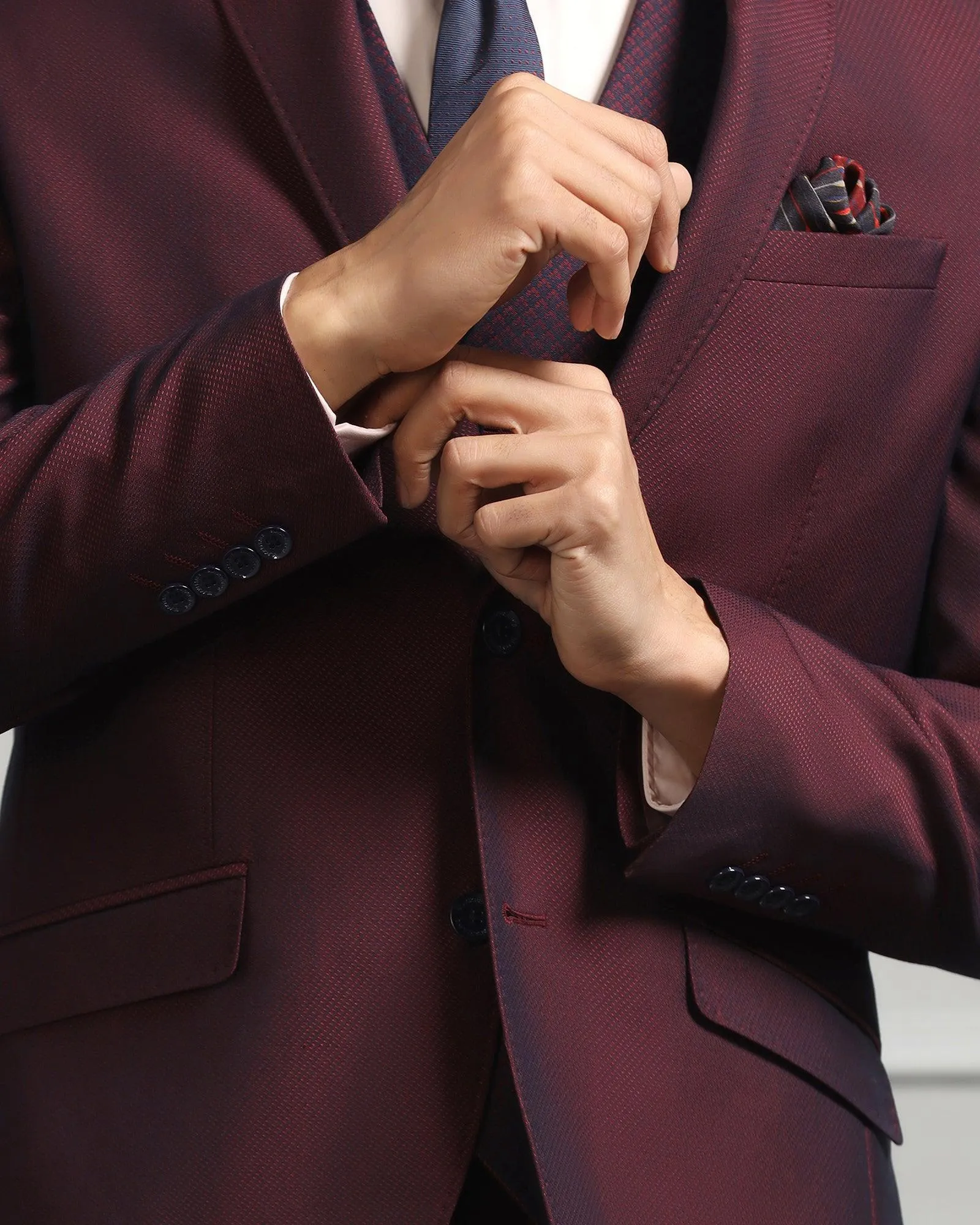 Three Piece Wine Textured Formal Suit - Mercer