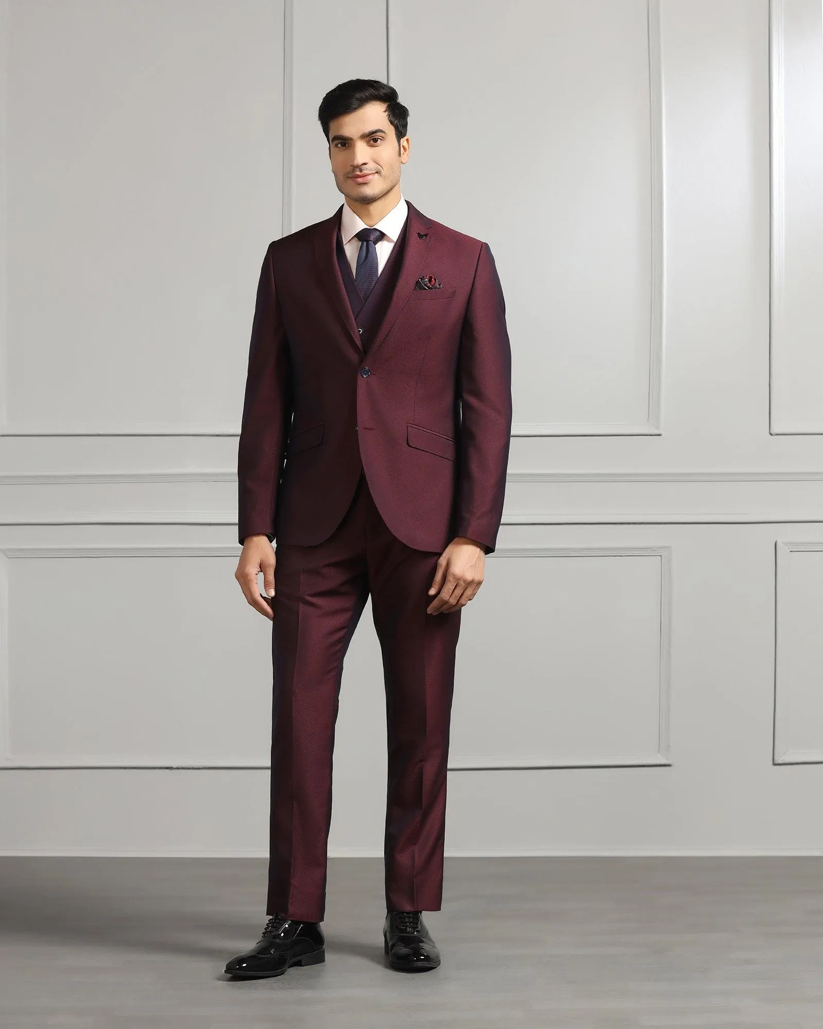 Three Piece Wine Textured Formal Suit - Mercer