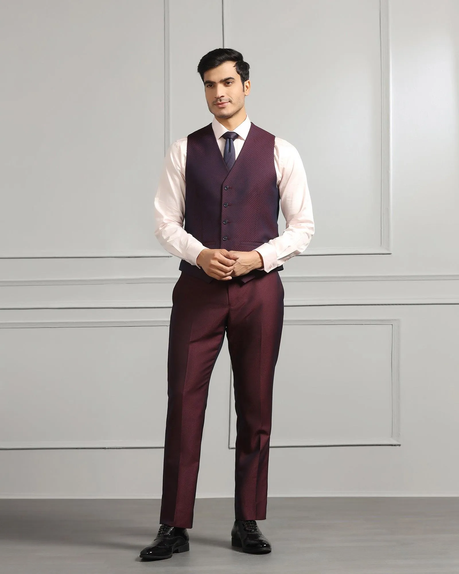 Three Piece Wine Textured Formal Suit - Mercer