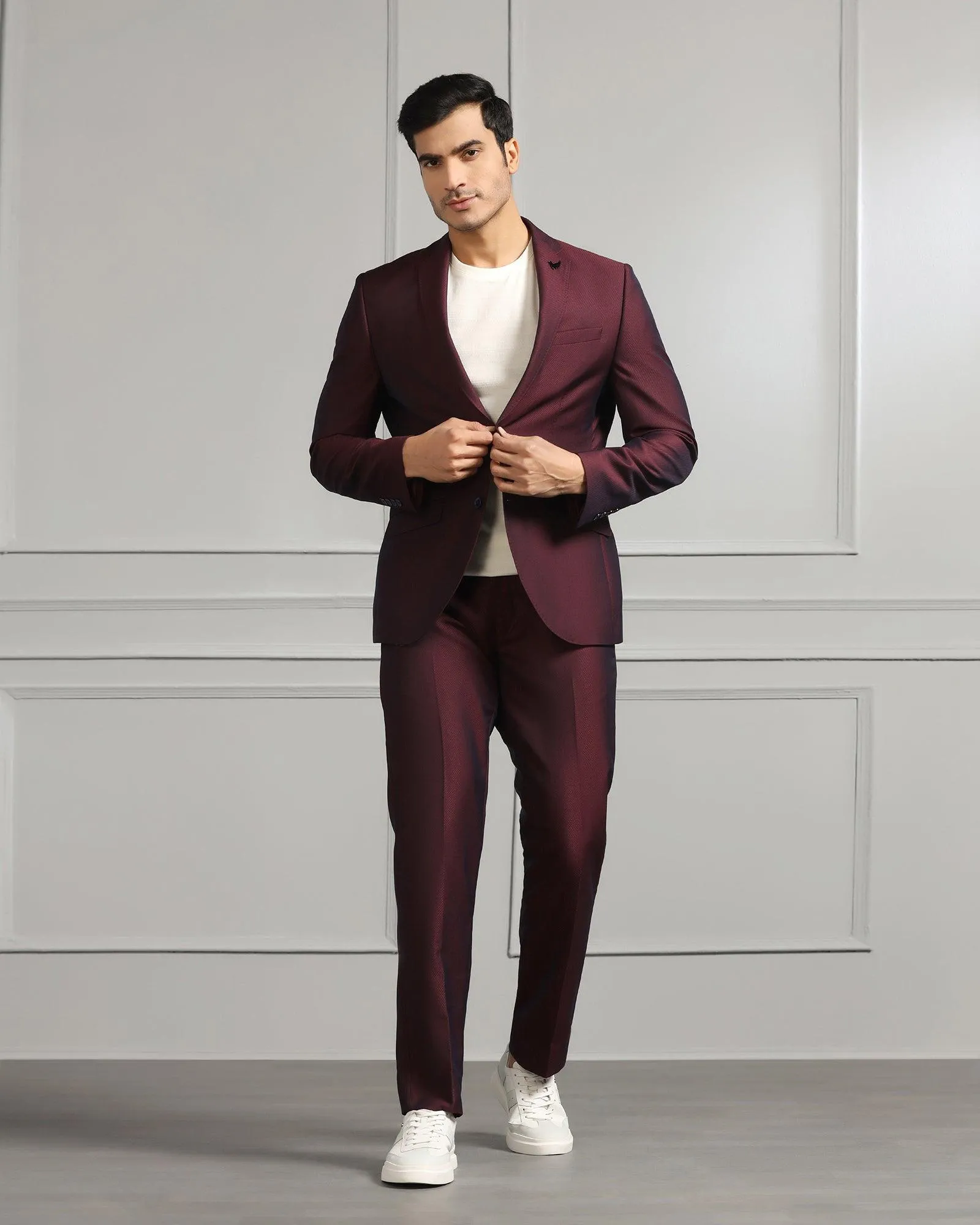 Three Piece Wine Textured Formal Suit - Mercer