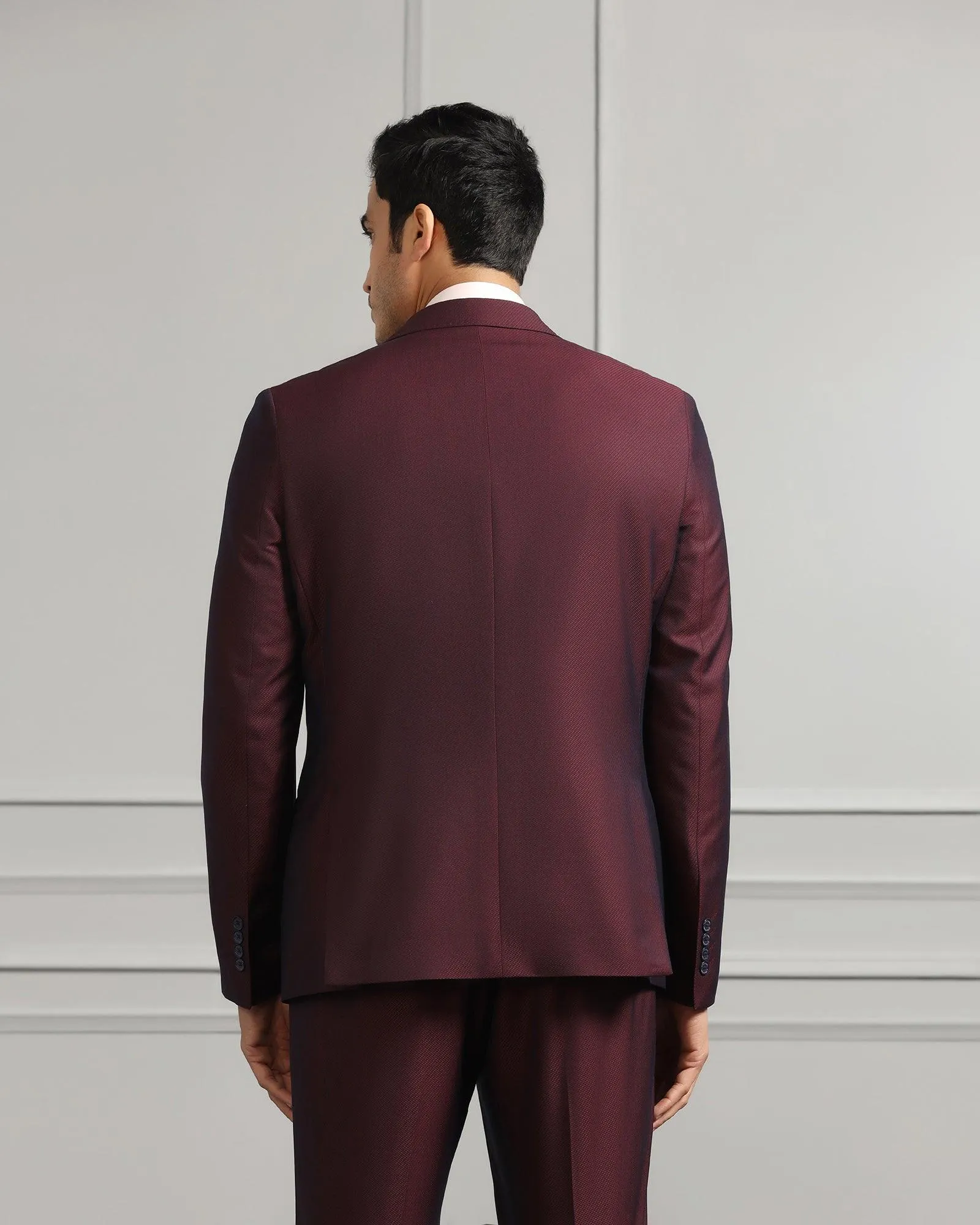 Three Piece Wine Textured Formal Suit - Mercer