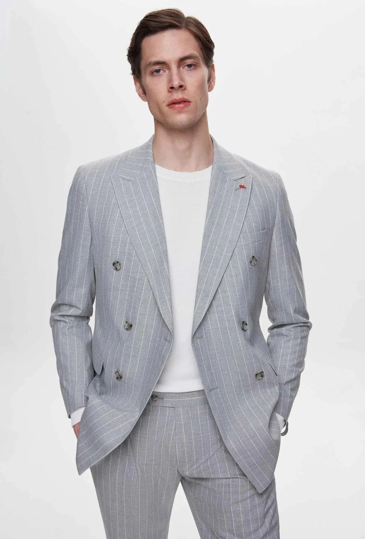 Twn Slim Fit Gray Stripe Patterned Suit