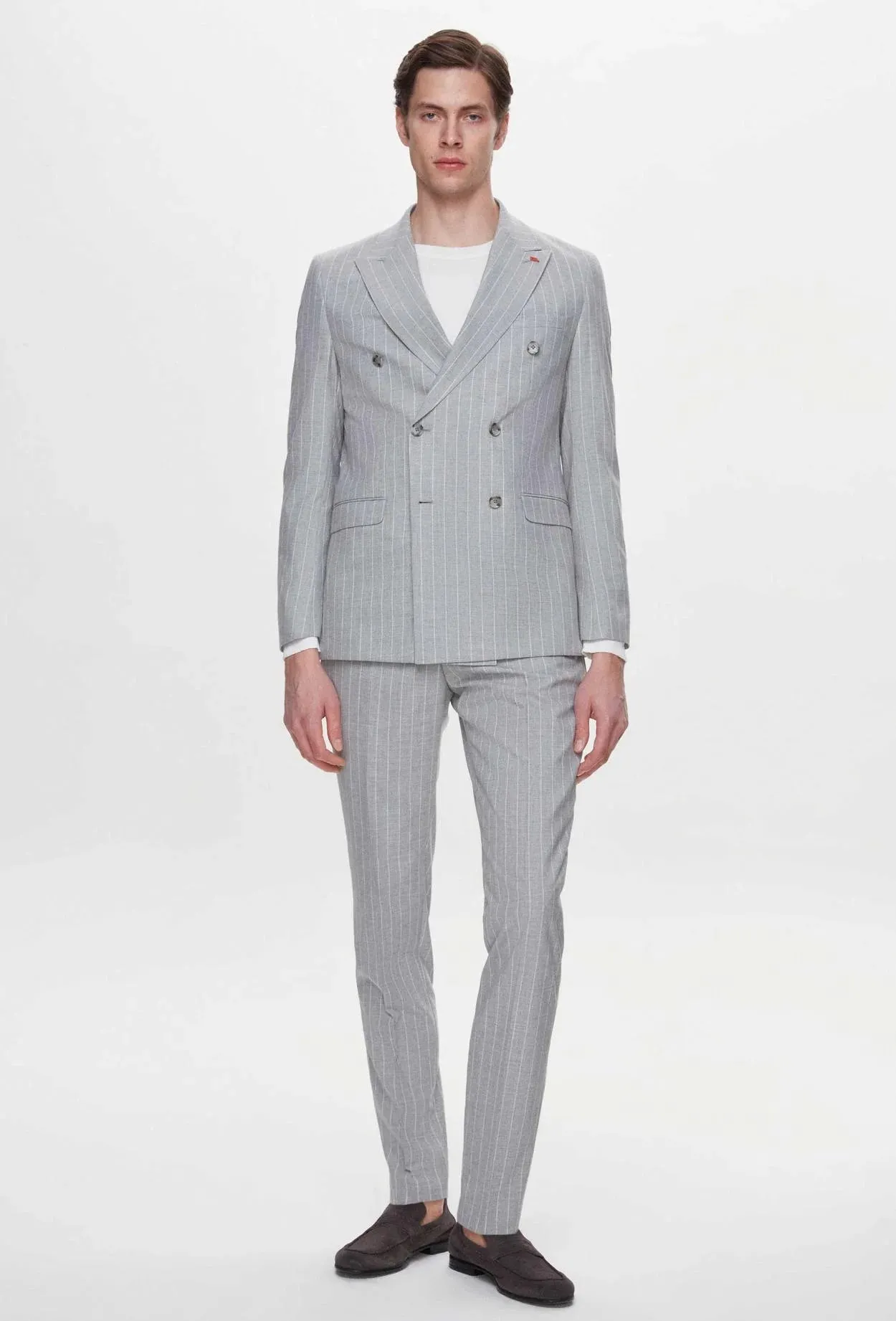 Twn Slim Fit Gray Stripe Patterned Suit