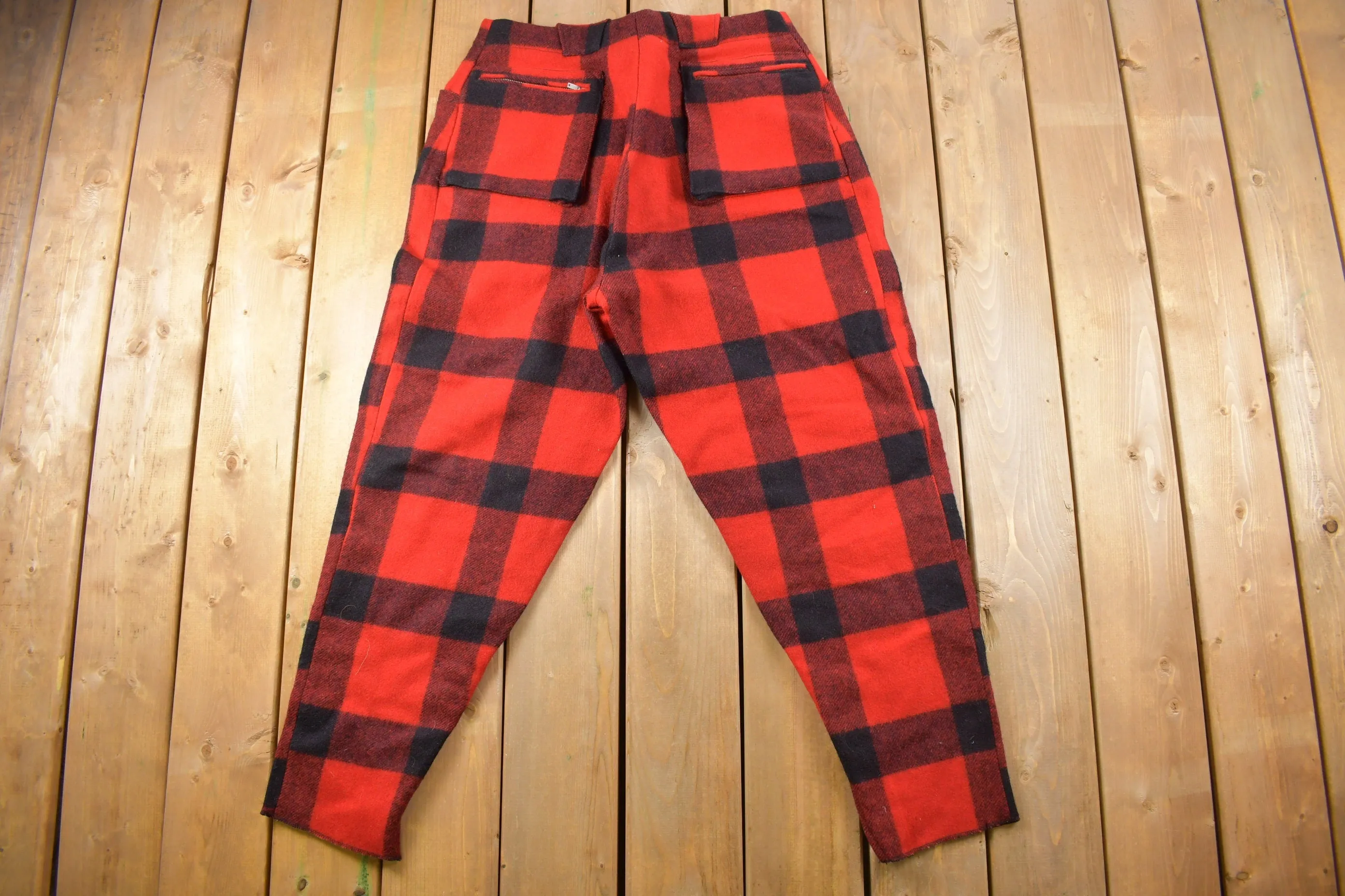 Vintage 1950s Hirsch Weis Red Plaid Wool Trousers 36 x 31