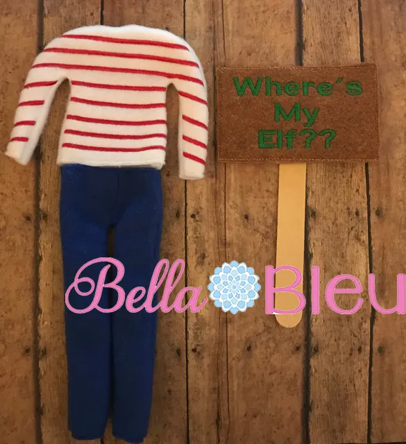 Where's Elf Waldo Shirt sweater and Sigh ith machine embroidery design set