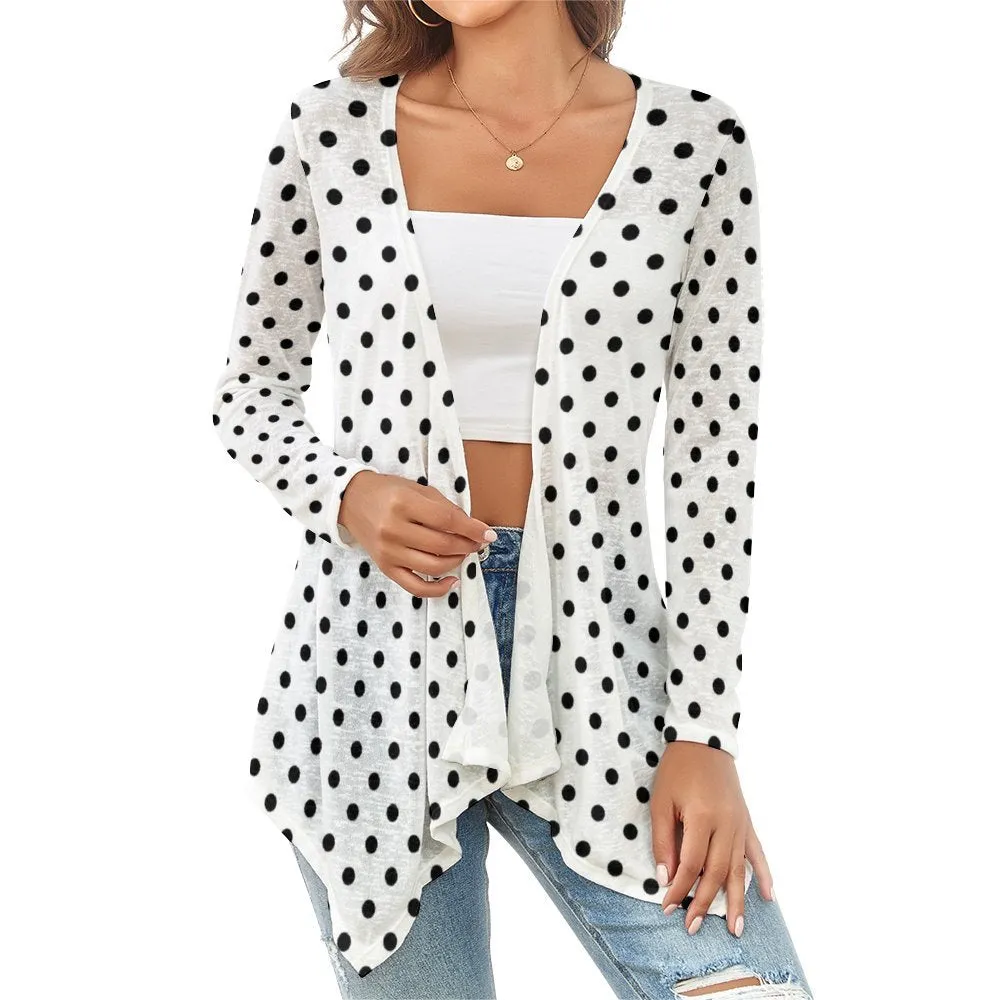 White With Black Polka Dots Women's Short Cardigan