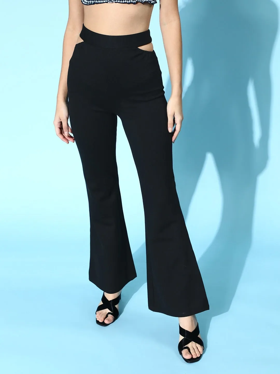 Women Black Side Cut Out Peekaboo Pants