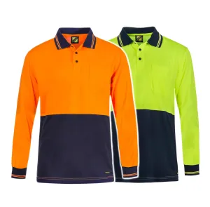 WSP209 HI VIS LIGHTWEIGHT LONG SLEEVE MICROMESH POLO WITH POCKET