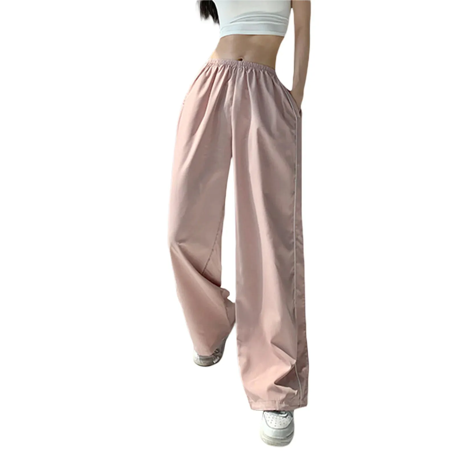 Y2K Baggy Cargo Pants for Women Drawstring Elastic Low Waist Parachute Pants Sweatpants Loose Hippie Pants Trousers