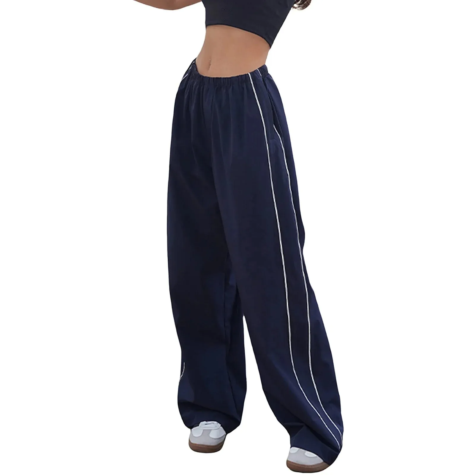 Y2K Baggy Cargo Pants for Women Drawstring Elastic Low Waist Parachute Pants Sweatpants Loose Hippie Pants Trousers