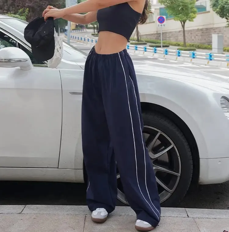 Y2K Baggy Cargo Pants for Women Drawstring Elastic Low Waist Parachute Pants Sweatpants Loose Hippie Pants Trousers